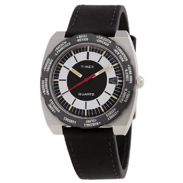 Timex TW2V69500 - World Time Reissue Mens Quartz Watch with Black Dial and Stainless Steel Case