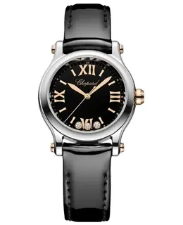 Chopard Happy Sport 30mm Quartz Black Diamond Dial Leather Strap Women's Watch 278590-6015