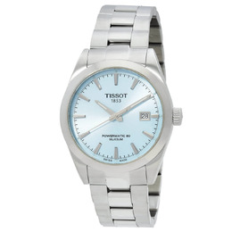 Tissot Gentleman Powermatic 80 Automatic Ice Blue Dial Watch, Model T127.407.11.351.00 - Silver Stainless Steel Case, Analog Display with Date at 3 o'clock