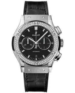 Hublot Classic Fusion Chronograph Titanium Automatic Black Dial Diamond Bezel Leather Strap Men's Watch 542.nx.1171.lr.1104