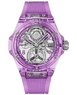 Hublot Big Bang Tourbillon Automatic Limited Edition Skeleton Dial Sapphire Case Purple Rubber Strap Men's Watch 429.jm.0120.rt