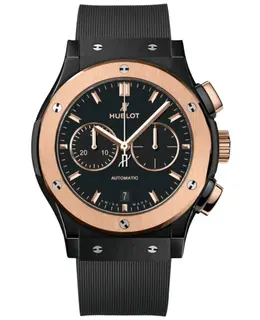 Hublot Classic Fusion Chronograph Ceramic Automatic Black Dial 18K King Gold Bezel Rubber Strap Men's Watch 541.co.1181.rx