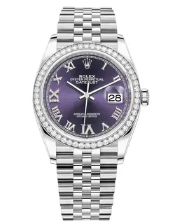 Rolex Datejust 36 m126284rbr-0013 Women's Watch Purple Dial Roman Numeral Diamond Pave