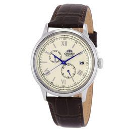 Orient Bambino Version 8 RA-AK0702Y10B Men's Automatic Watch - Silver Case & Brown Leather Strap