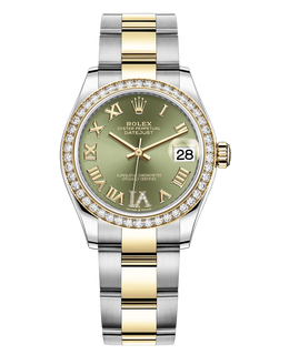 Rolex Datejust M278383RBR-0015 Yellow Rolesor Olive Green Dial Diamond Bezel Women's Watch