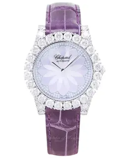 Chopard L'Heure Du Diamant Round Medium Limited Edition Mother of Pearl Dial Purple Leather Strap Women's Watch 139419-1409