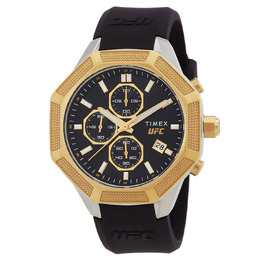 Timex TW2V87300JR Chronograph Black Dial Mens Watch with Silver Case and Silicone Strap