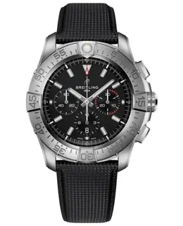 Brand New Authentic Breitling Super Avenger 46 Automatic Chronograph Black Dial Titanium Leather Strap Men's Watch Model EB0148101B1X1