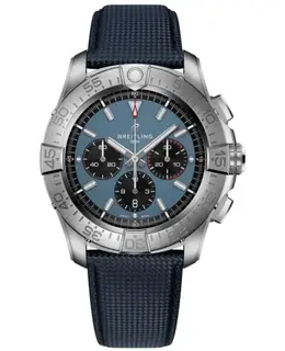 Brand New Authentic Breitling Super Avenger 46 Automatic Chronograph Blue Dial Titanium Leather Strap Men's Watch Model EB0148101C1X1