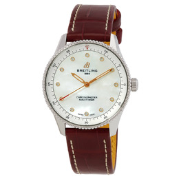 Breitling A77320E61A2P2 Quartz Mother Of Pearl Dial with Diamond Hour Markers, Burgundy Leather Strap Ladies Watch