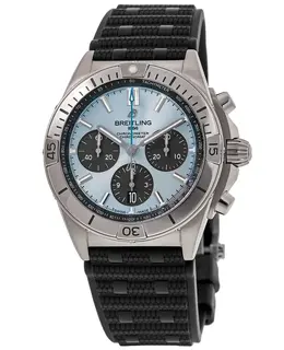 Breitling Chronomat B01 42 Ice Blue Dial Platinum Black Rubber Strap Men's Watch PB0134101C1S2