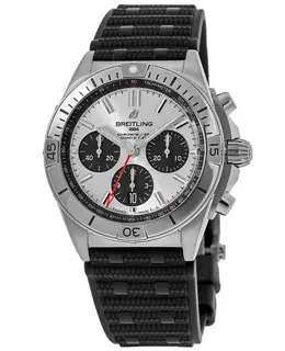 Breitling Chronomat B01 42 Silver Chronograph Dial Black Rubber Strap Men's Watch AB0134101G1S2