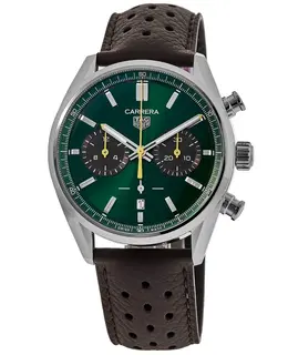Tag Heuer Carrera Chronograph Limited Edition Automatic Green Dial Brown Leather Strap Men's Watch cbn201k.fc6569