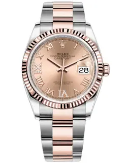 Rolex Datejust 36 m126231-0028, Authentic Steel & Rose Gold Diamond Pave Roman Dial Women's Watch