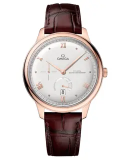 Omega De Ville Prestige Co-Axial Chronometer Power Reserve 41mm Automatic Silver Dial with Burgundy Alligator Leather Strap