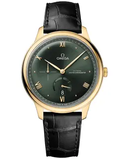 Omega De Ville Prestige Co-Axial Chronometer Power Reserve 41mm Automatic Green Dial 18K Yellow Gold Black Leather Strap Men's Watch 434.53.41.21.10.0 434.53.41.21.10.001
