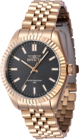 Invicta Watch 47508 - Rose Gold-tone Steel Case, Black Dial with Luminescent Markers and Quartz Movement