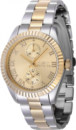 Invicta Specialty Series 47442: Ladies' Quartz GMT Watch with Gold Dial & Stainless Steel Bracelet