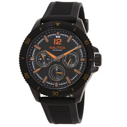 NAPWRS402 Nautica Mens Multifunction Quartz Watch, Black Dial, Stainless Steel Case with Silicone Strap