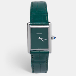 Cartier Tank Must WSTA0056 Women's Watch Green Stainless Steel Alligator Leather 25.50mm