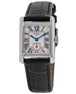 Longines DolceVita Mini Quartz Silver Dial Black Leather Strap Women's Watch l5.200.4.71.2