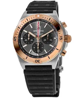 Men's Breitling Chronomat B01 42 Automatic Chronograph Grey Dial 18K Rose Gold Bezel Rubber Strap - Model UB0134101B1S1