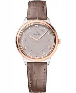 Omega De Ville Prestige Quartz 30mm Silver Diamond Dial Taupe Leather Strap Women's Watch 434.23.30.60.52.001