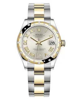 Rolex Datejust 31 Stainless Steel and Yellow Gold Silver Pave Roman Dial Domed Diamond Bezel Women's Watch m278343rbr-0003