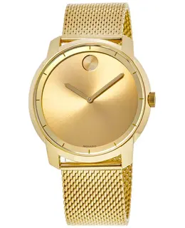 Authentic Movado Bold Yellow Gold Tone Mesh Steel Band Men's Watch 3600373