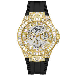 Guess Mens Black Gold Tone Multi-function Analog Quartz Watch with Champagne Dial - Model GW0498G2