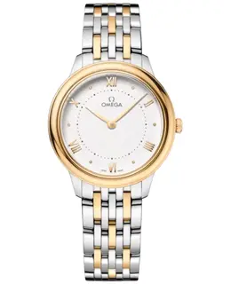 Omega De Ville Prestige Quartz 30mm Silver Dial 18K Yellow Gold and Steel Women's Watch 434.20.30.60.02.002