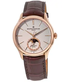 Baume & Mercier Clifton Automatic Moonphase 18K Rose Gold Brown Leather Strap Men's Watch Model 10736