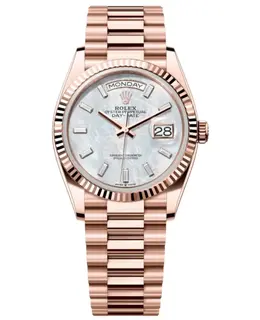 Rolex Day-Date Model M128235-0078 Rose Gold Automatic Mother of Pearl Diamond Dial Women's Watch