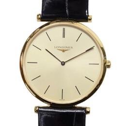 Longines La Grande Classique L4.709.2.32.2 Ladies Analog Quartz Watch Yellow Gold-tone Stainless Steel Case Black Leather Strap