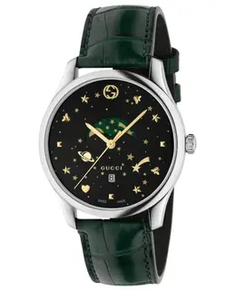 Gucci G-Timeless Quartz Black Dial Green Leather Strap Men's Watch ya126326