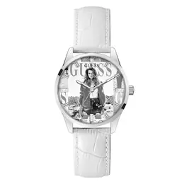 Guess Watch gugw0289l1ac - Quartz Analogical, Stainless Steel Grey Case with White Leather Strap