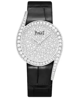 Piaget Limelight Gala Automatic Diamond Dial 18K White Gold Black Alligator Leather Strap Watch Model G0A48362