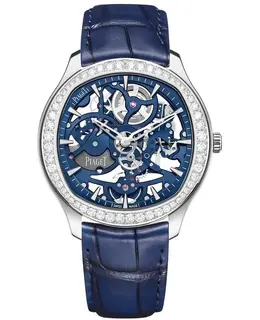 Piaget Polo Skeleton Automatic Blue Dial 18K White Gold Diamond Bezel Folding Clasp Men's Watch Model g0a46010