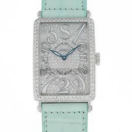 Franck Muller Long Island Automatic Diamond Ladies Watch 1200 CH D CD - White Gold, Blue Leather Strap