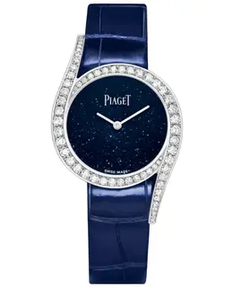Piaget Limelight Gala Quartz Blue Dial 18K White Gold Diamond Bezel Leather Strap Women's Watch Model G0A452
