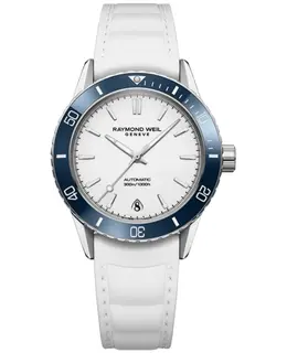 Raymond Weil Freelancer Automatic Diver White Dial Rubber Strap Women's Watch Model 2755-S83-30001