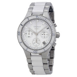 DKNY Chronograph White Dial Steel Ceramic Bracelet Ladies Watch Article NY8502