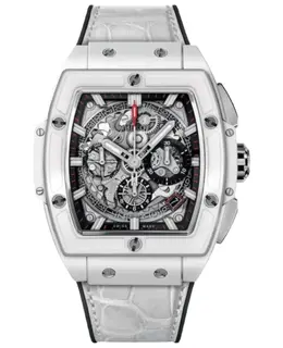 Hublot Spirit of Big Bang Chronograph Automatic Skeleton Dial Ceramic Leather Strap Men's Watch 642.hx.0170.lr