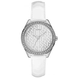 Guess Trance Quartz Ladies Watch - Silver Dial, Stainless Steel Case with White Leather Strap (W0560L1)