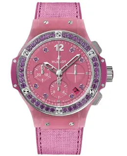 Hublot Big Bang Tutti Frutti Automatic Chronograph Pink Dial Resin Amethyst Bezel Fabric Strap Women's Watch 341.xp.2770.nr.1205