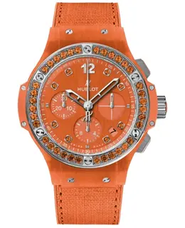 Hublot Big Bang Tutti Frutti Automatic Chronograph Orange Dial Resin Diamond Bezel Fabric Strap Women's Watch 341.xo.2770.nr.1206