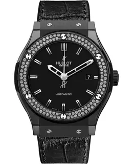 Hublot Classic Fusion Automatic Black Dial Ceramic Diamond Bezel Leather Strap Men's Watch 511.cm.1170.lr.1104