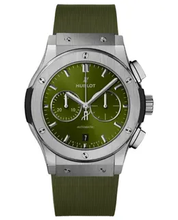 Hublot Classic Fusion Chronograph 42mm Green Dial Titanium Rubber Strap Men's Watch 541.nx.8970.rx