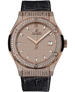 Hublot Classic Fusion Automatic 42mm Diamond Dial 18K Rose Gold Leather Strap Men's Watch 542.ox.9010.lr.1704