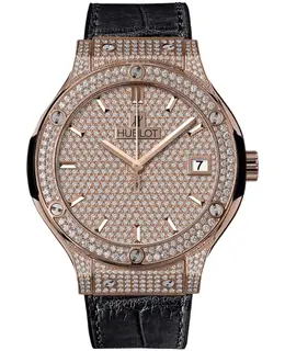 Hublot Classic Fusion Automatic 38mm Diamond Dial 18K Rose Gold Leather Strap Unisex Watch 565.ox.9010.lr.1704